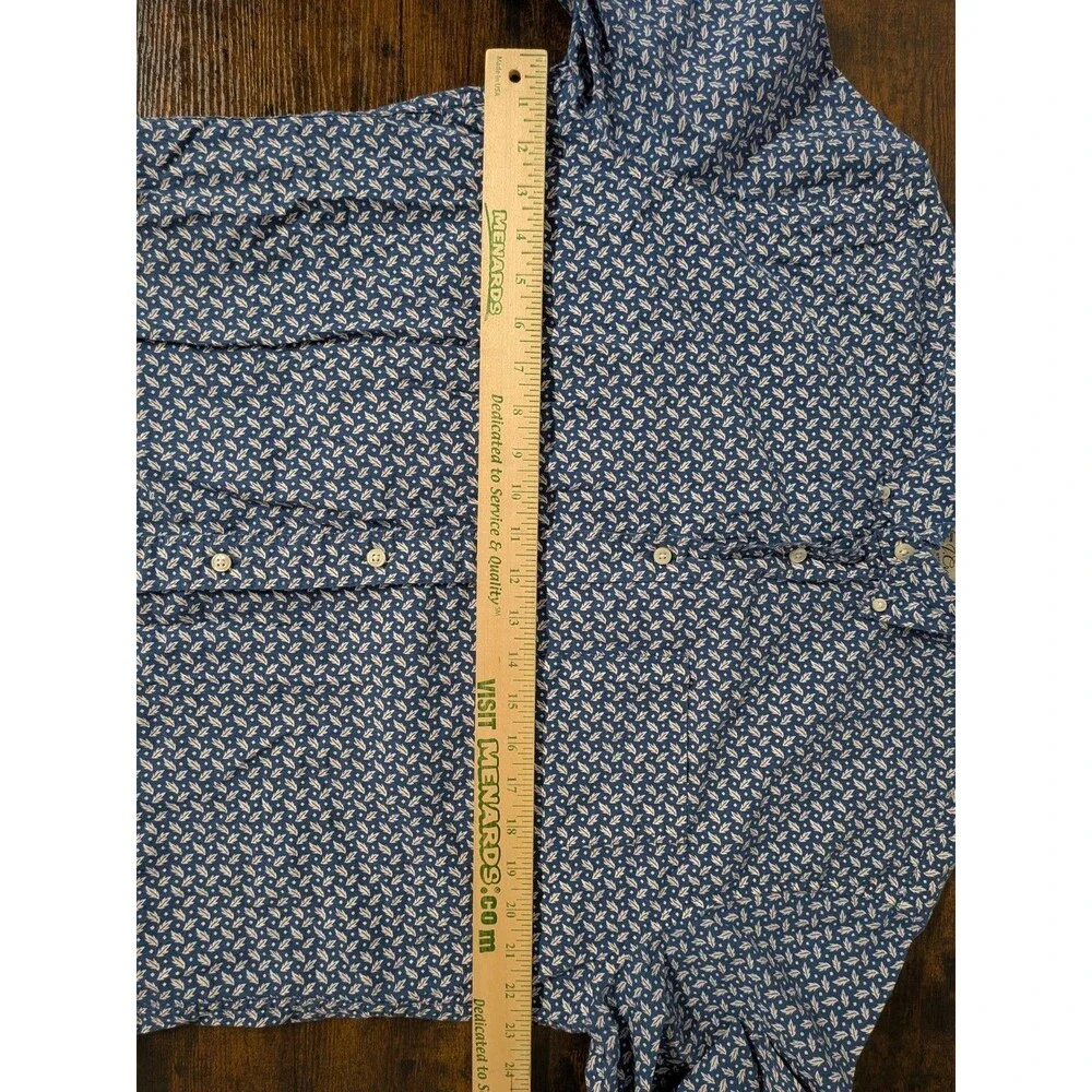J. Crew Secret Wash Shirting‎ Shirt Floral Leaf Pattern Large Blue Mens Preppy